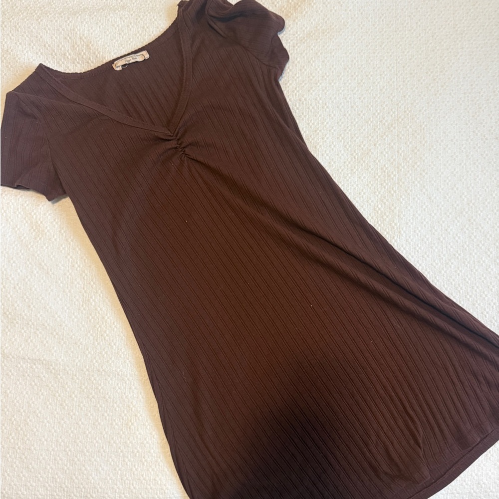 Hippie Rose Chocolate Ribbed Mini Flare Dress